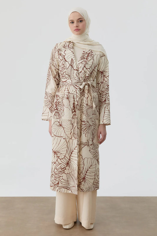Trench-coat en lin à motifs floraux
