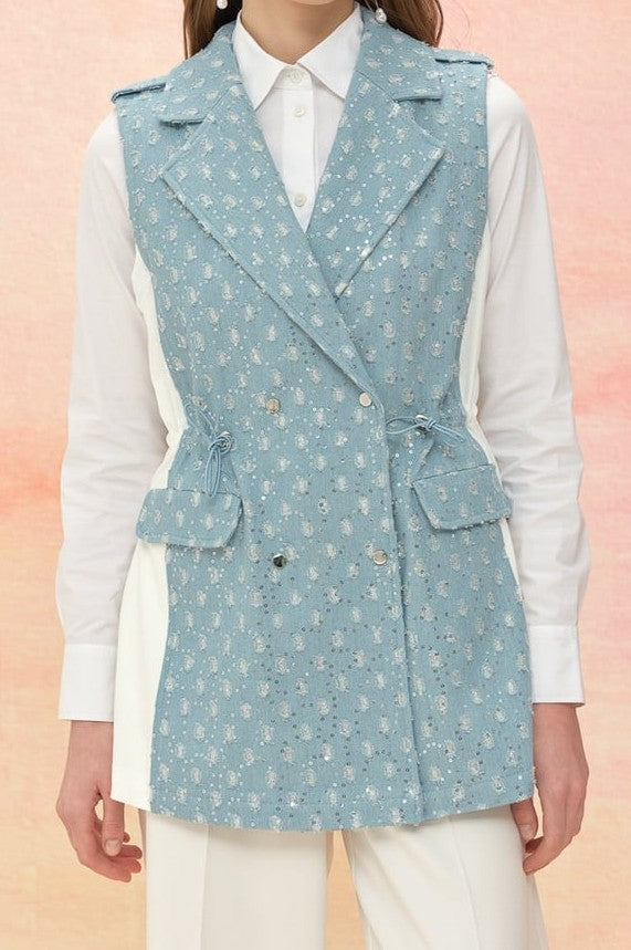 Gilet sans manche en jean pailleté