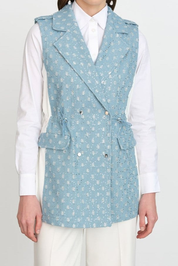 Gilet sans manche en jean pailleté