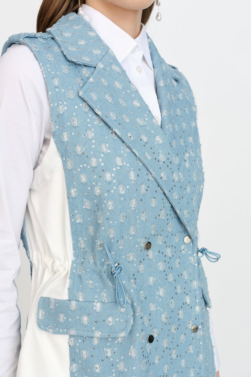 Gilet sans manche en jean pailleté