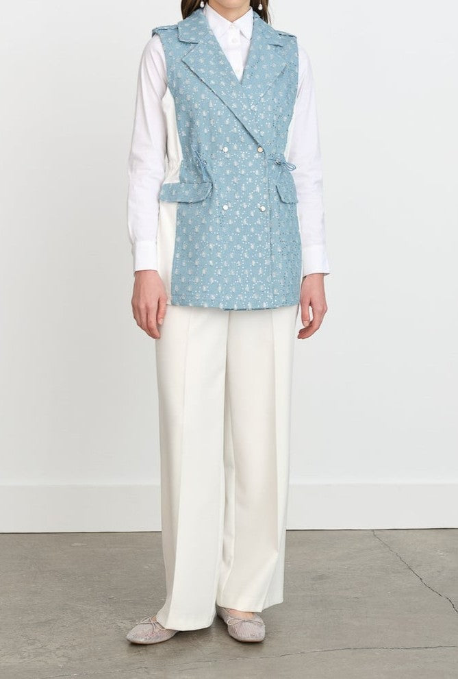 Gilet sans manche en jean pailleté