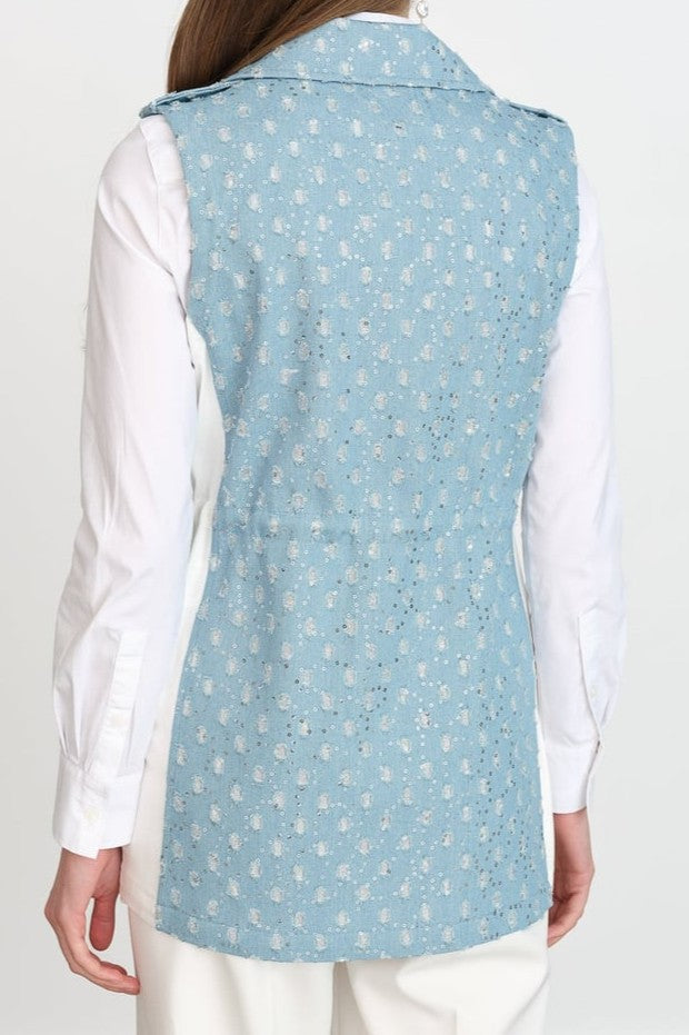 Gilet sans manche en jean pailleté