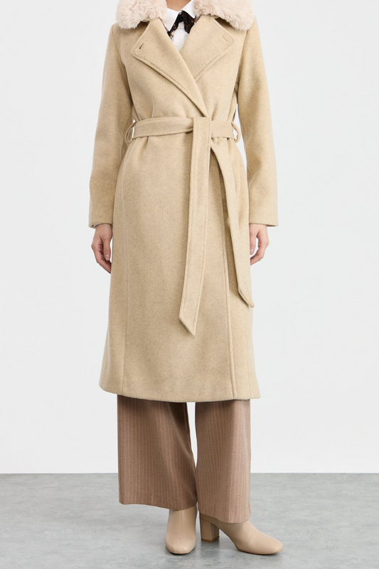 Manteau cachemire beige avec fourrure démontable