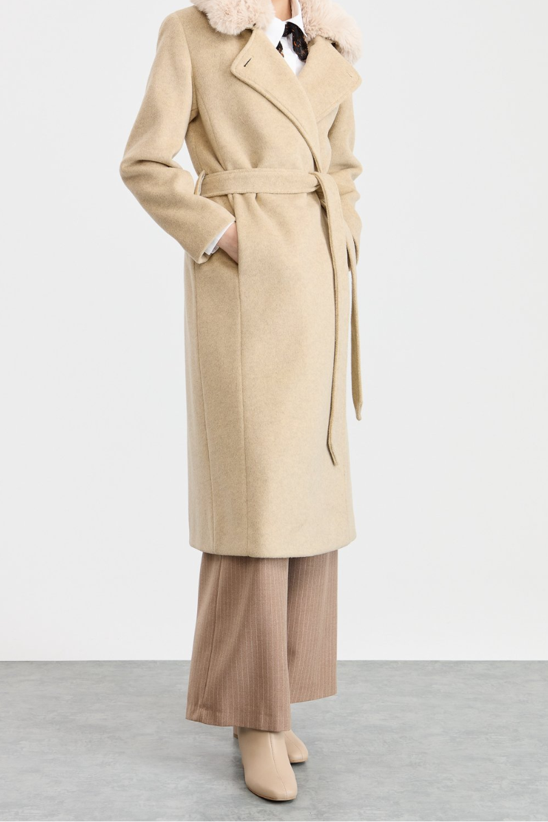 Manteau cachemire beige avec fourrure démontable