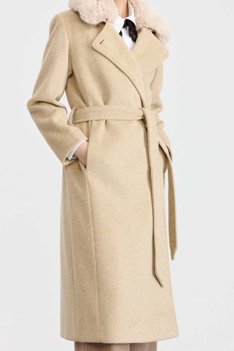 Manteau cachemire beige avec fourrure démontable