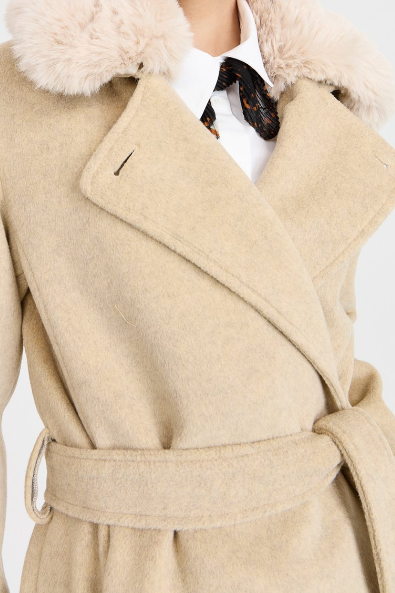 Manteau cachemire beige avec fourrure démontable