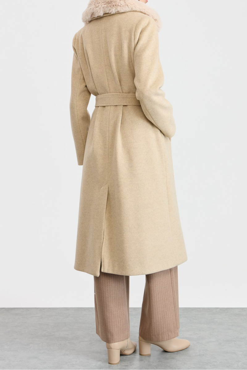 Manteau cachemire beige avec fourrure démontable