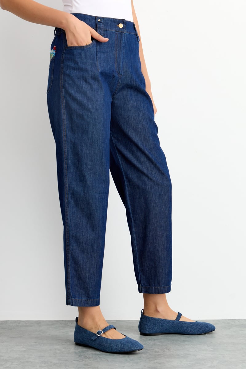 pantalon jean panta-cheville taille haute