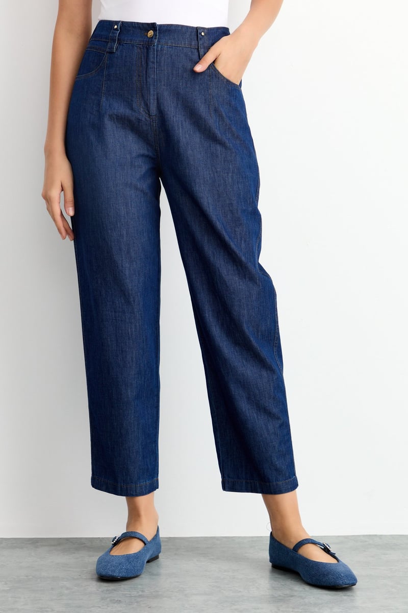 pantalon jean panta-cheville taille haute